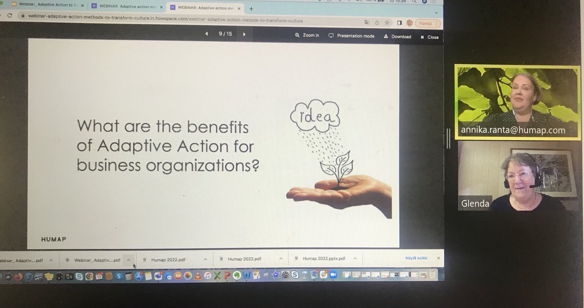 MarikaTammeaid's tweet photo. Best part of the day: A possibility just to lean back and enjoy listening to @GlendaEoyang @annikaranta #Humap #AdaptiveAction #organisation #humansystems #culture #patterns☀️ Thank you🌷 https://t.co/hfnJAZvsCj