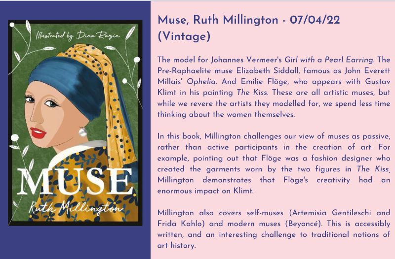 🎨April book review: Muse by Ruth Millington @ruth_millington 

Reviewed by @asjjones18 - thanks to @vintagebooks for the copy!

#TheDebutDigest #debutbooks #debutauthor #debut #writing #bookreview #booktwt #booktwitter #reading #Muse #ArtHistory #art #readingcommunity #books