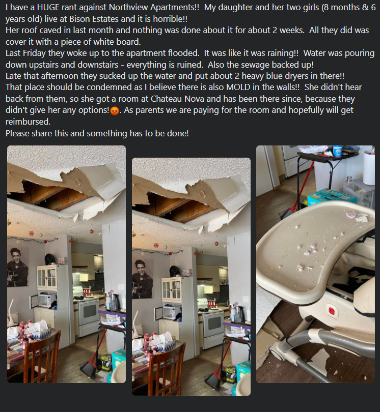 averyzingel's tweet image. Northview was bought out two years ago by @kingsettcapital in Canada's largest residential real estate transaction ever -- worth $4.9 Billion. This is the condition of the homes in Yellowknife that are in their portfolio: