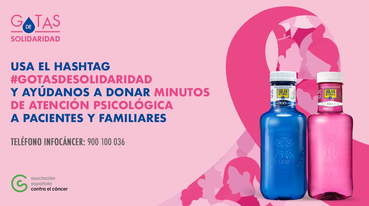 MiSparkly's tweet photo. El cáncer es una enfermedad muy dura para las personas que lo sufren y para sus familiares. Solán de cabras les dona minutos de atención psicológica usando el hashtag #GotasdeSolidaridad ¡Inundemos twitter con nuestro apoyo! https://t.co/rQ2IoNyyym