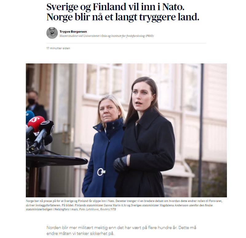 borgersen's tweet photo. I dagens @Aftenposten skriver jeg at svensk og finsk medlemskap i NATO kan forenkle oppdraget til Forsvaret. Det medfører at det blir feil å fortsette økningen i forsvarsbudsjettet, slikt et flertall i Stortinget ønsker.

https://t.co/c0obei2fPj https://t.co/mH5OtgN31i