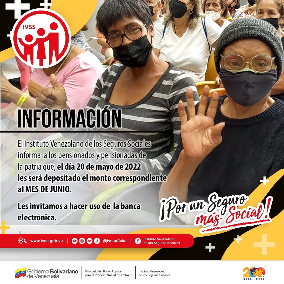 ¡Atención pensionados y pensionadas! || Gracias a la políticas de nuestro Pdte. <a href="/NicolasMaduro/">Nicolás Maduro</a>, el día de mañana #20May se hará efectivo el pagó de la pensión del mes de Junio. 

<a href="/MSVEnContacto/">Somos Venezuela | MSVEnContacto</a> #TuiteroPatria #19May #XenofobiaCero