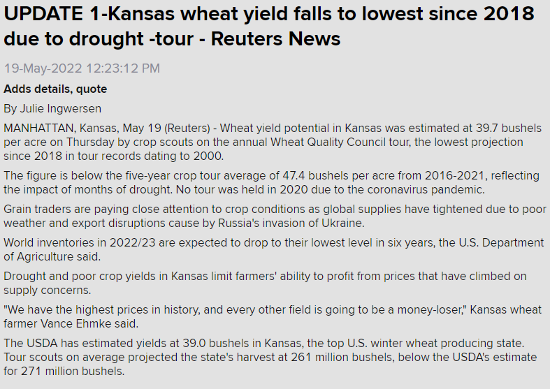 kannbwx's tweet image. The annual Wheat Quality Council tour found Kansas #wheat yield potential at 39.7 bu/acre, the lowest since 2018 and below the five-year average of 47.4. USDA estimated Kansas yield at 39 bpa, and it&apos;s national HRW harvest estimate reflects the smallest crop since 1963.