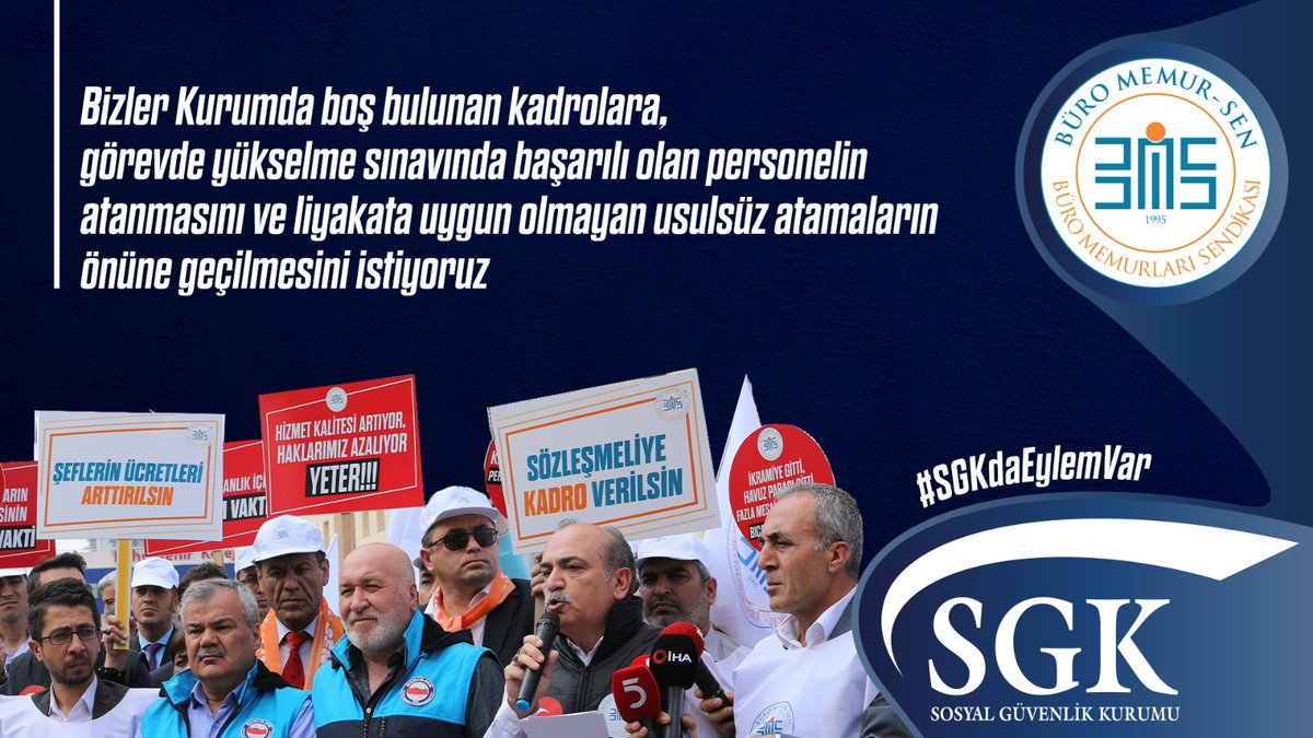 BuroMemurSen_'s tweet photo. #SGKdaEylemVar

Bizler Kurumda boş bulunan kadrolara, görevde yükselme sınavında başarılı olan personelin atanmasını ve liyakata uygun olmayan usulsüz atamaların önüne geçilmesini istiyoruz

@vedatbilgn @cceylan58 @sgksosyalmedya  @yusufyazgan37 https://t.co/VboZHi0PwT