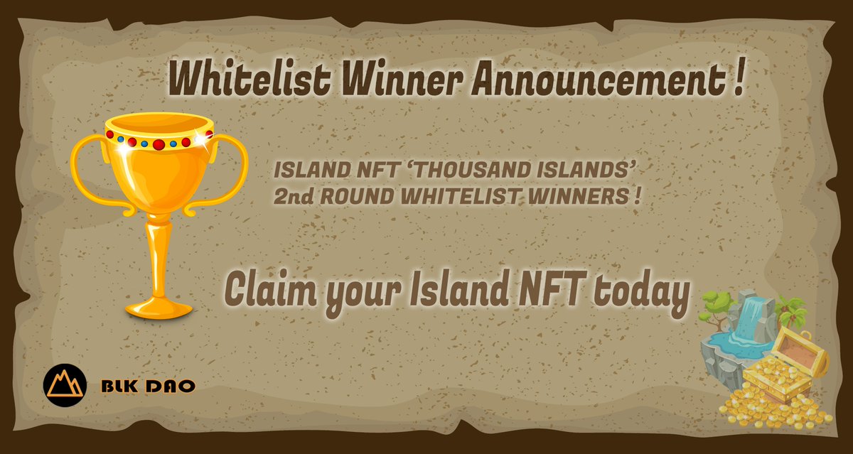 BlkWhaleGroup's tweet photo. WHITELIST WINNERS ANNOUNCEMENT!
2nd ROUND 𝐎𝐧𝐥𝐲 𝟓𝟎 𝗜𝘀𝗹𝗮𝗻𝗱 𝗡𝗙𝗧🏝 

CHECK OUT "THOUSAND ISLANDS" WHITELIST WINNER!🔥😎

📌Connect your wallet at https://t.co/XRCeQ2yGgK

🎟 Winners must have $1.5K worth of $BLK for ISLAND NFT mint!
⏰You have 48 hours!

#DAO #NFTdrops https://t.co/IES17DelB4