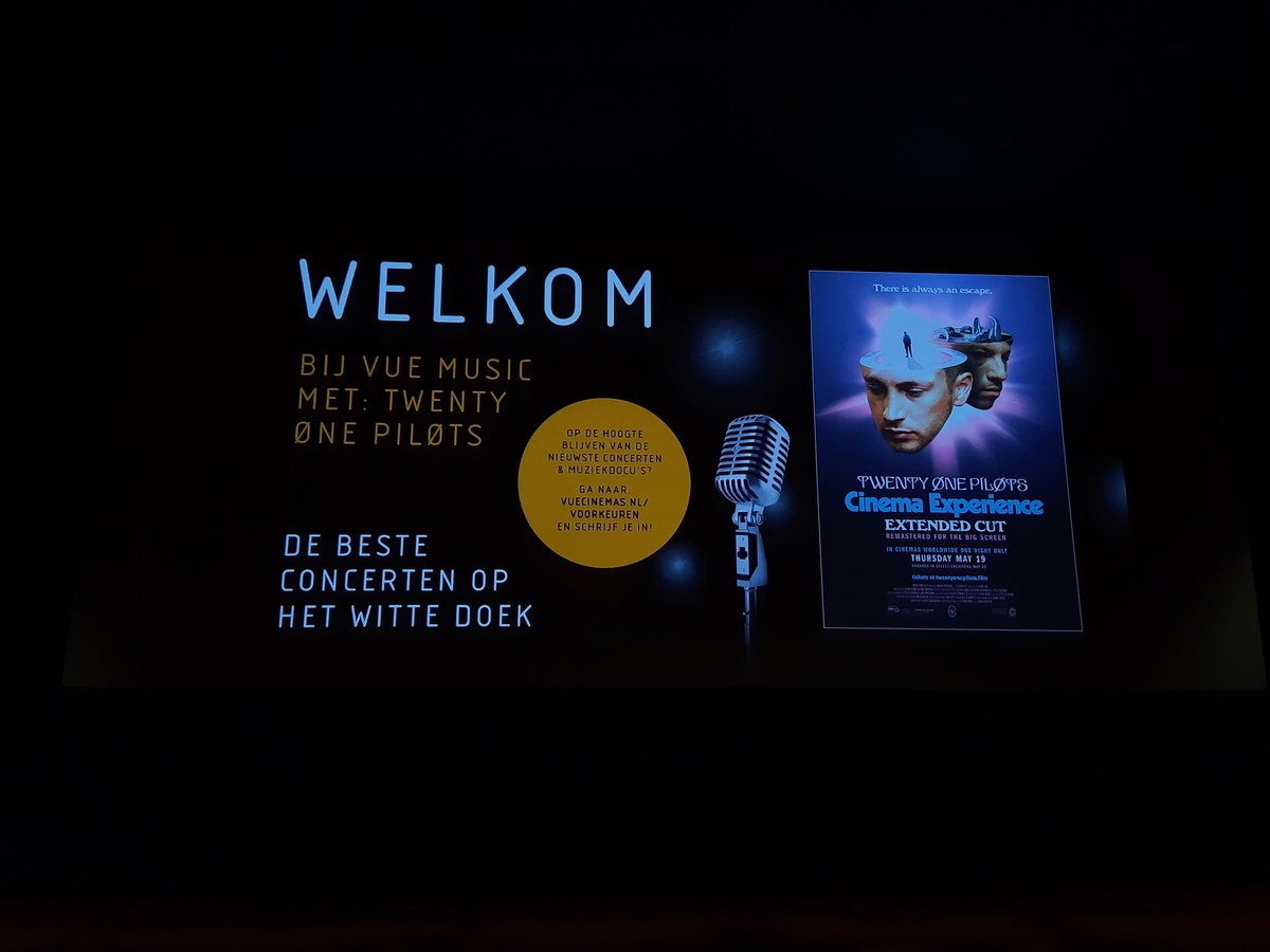 Mels46's tweet photo. Movie time!! Eindhoven,NL edition!
#TwentyOnePilotsCinemaExperience #twentyonepilots 
@tylerrjoseph @joshuadun https://t.co/M7wBi53v2G