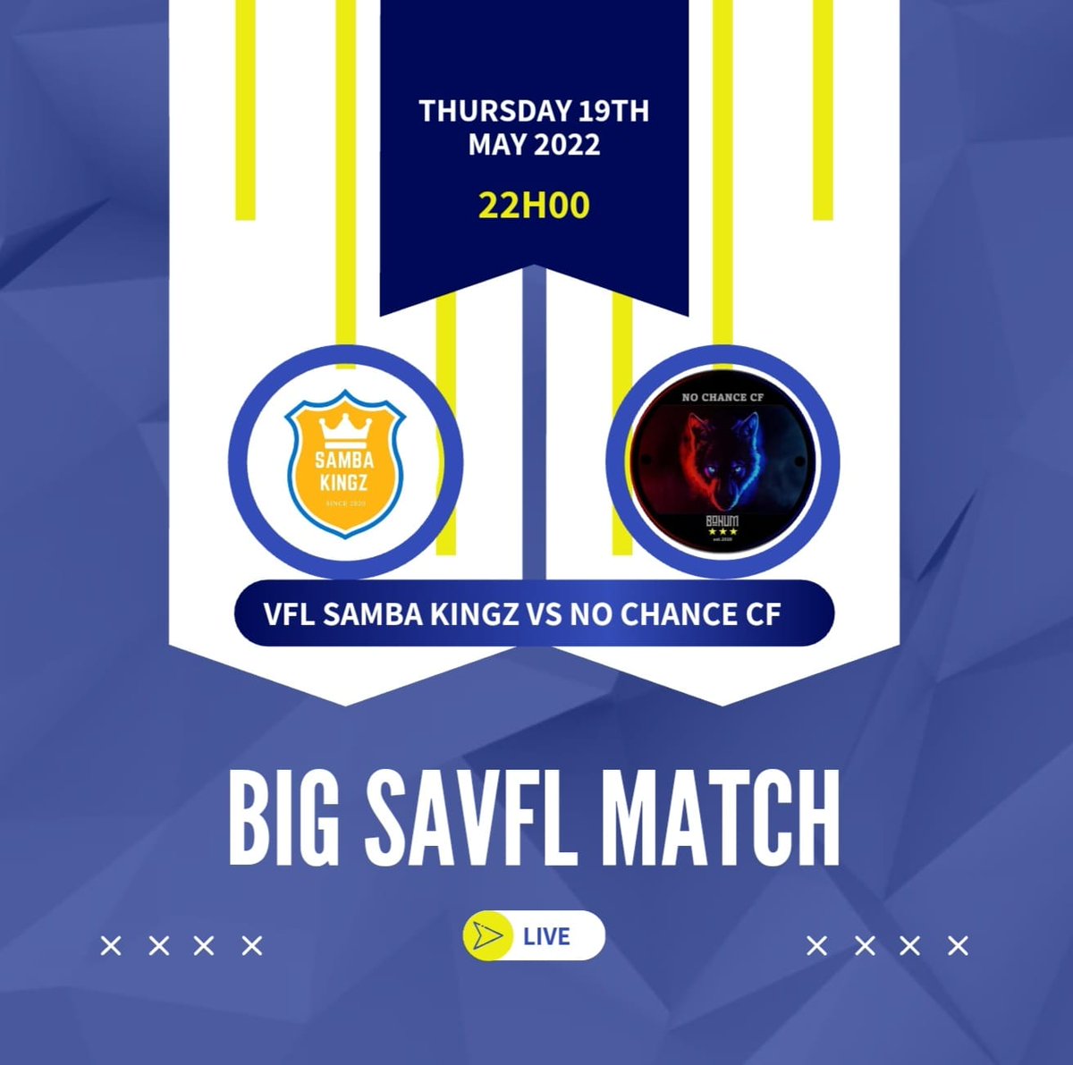 Samba Kingz_SAPL🤙 (@kingzsapl) on Twitter photo Tonight we host an exciting encounter against the back to back defending league champions <a href="/NoChanceCF/">No Chance CF ❌</a>
#savfl #proclubs
Catch the match on the link below
Watch attz05 with me on Twitch! twitch.tv/attz05?sr=a Tonight we host an exciting encounter against the back to back defending league champions <a href="/NoChanceCF/">No Chance CF ❌</a>
#savfl #proclubs
Catch the match on the link below
Watch attz05 with me on Twitch! twitch.tv/attz05?sr=a