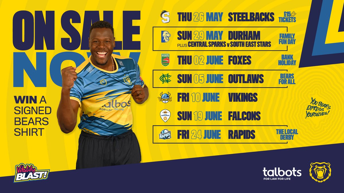WarwickshireCCC's tweet photo. 𝗖𝗼𝗺𝗽𝗲𝘁𝗶𝘁𝗶𝗼𝗻 𝘁𝗶𝗺𝗲! 🚨

Want to win two tickets to next Thursday's season opener and a signed shirt? 🎟✍️

Just RT and we'll pick a winner tomorrow. 

🐻#YouBears | #Unmuzzled https://t.co/mwEYkXMC6w