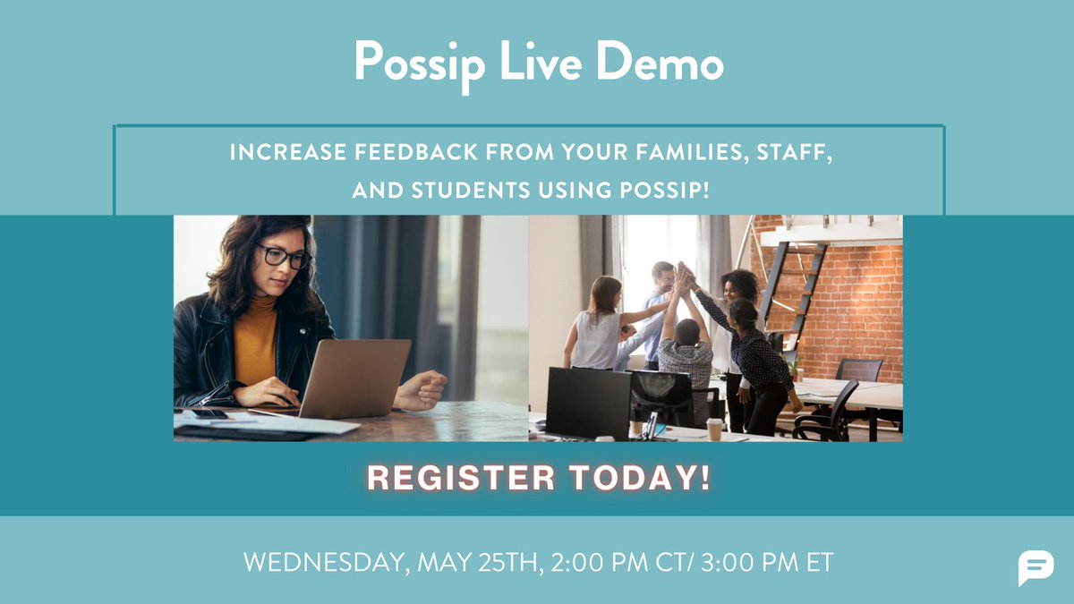 PossipIt's tweet image. How can you maximize your school leadership skills? Join our Possip live demo on May 25th at 2 PM CT / 3 PM ET! 👏

Register here: zcu.io/biR7 🔗

#PossipDemo #Possip #EdChat
