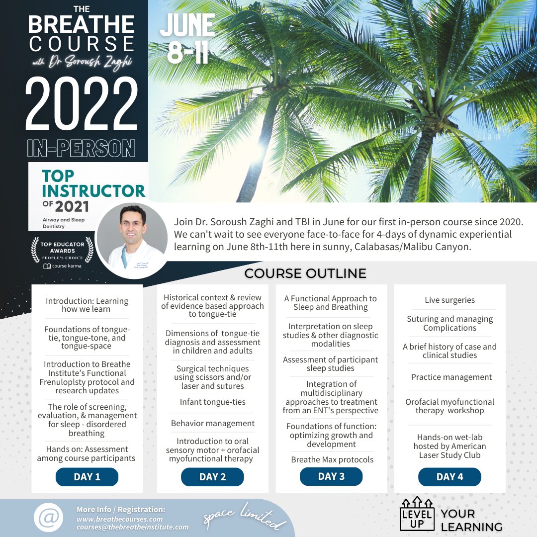 To learn more and/or register visit Breathecourses.com

#Courses  #Sleep #Sleepdisorderedbreathing #FunctionalFrenuloplasty #OrofacialMyofunctionalTherapy #Letstalktongueties #Tonguetie #LipTie #Research #ZaghiMD #TeamBreathe #TBI #TheBreatheInstitute #AirwayHealth