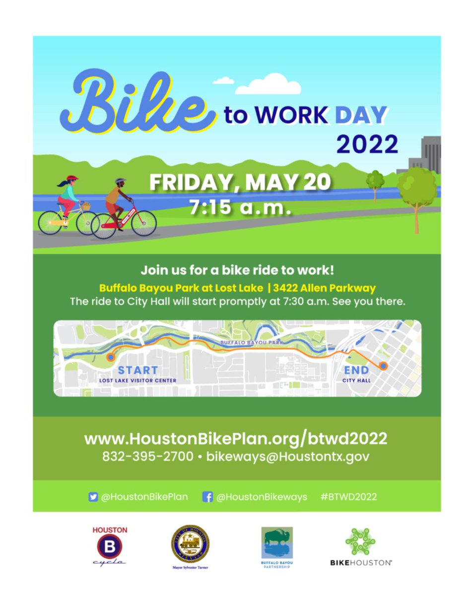 hcpct1's tweet photo. Get ready to hop on your bikes and join the City of Houston in celebrating National Bike Month with Bike to Work Day this Friday, May 20th.🚲

#RideOne #BikeToWorkDay https://t.co/eO7ZsBsvhN