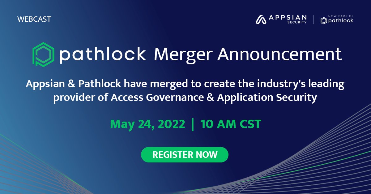 AppsianSecurity's tweet photo. [Register Now] Appsian has merged with Pathlock, and we are excited to share how this will change the face of #datasecurity and compliance. Join us on May 24th to learn more about our go-forward strategy, future vision, and product roadmap.

Register here: https://t.co/U6Zeti6RxI https://t.co/LxTZFeRQHk