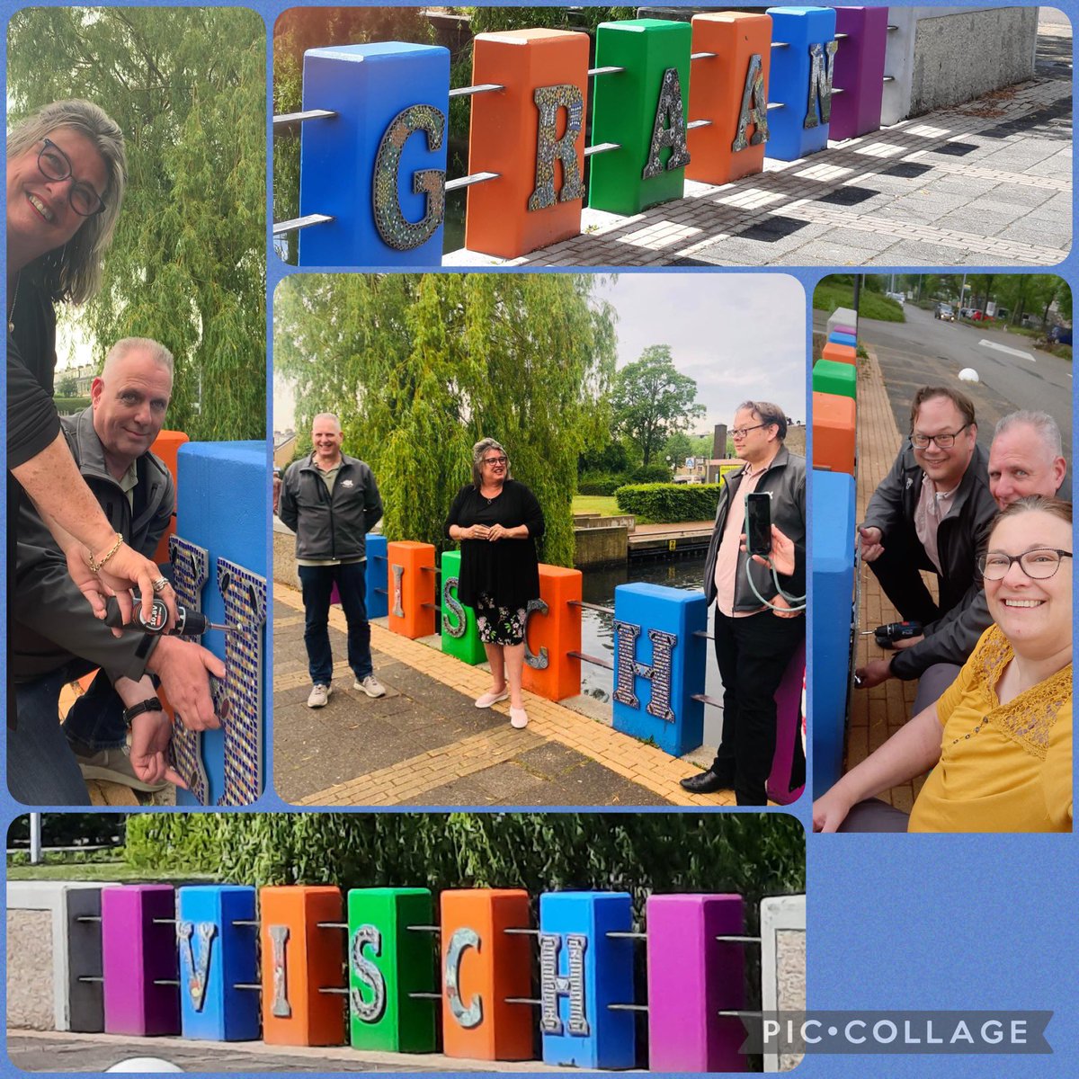 Msteffenswater's tweet photo. Een pareltje voor @GraanVoorVisch, dit kunstwerk, met dank aan vele inwoners die samen met de wijkraad hún wijk weer hebben opgevrolijkt. Bedankt dat ik de eer had de laatste letter te bevestigen! https://t.co/MGtr6JuJZF
