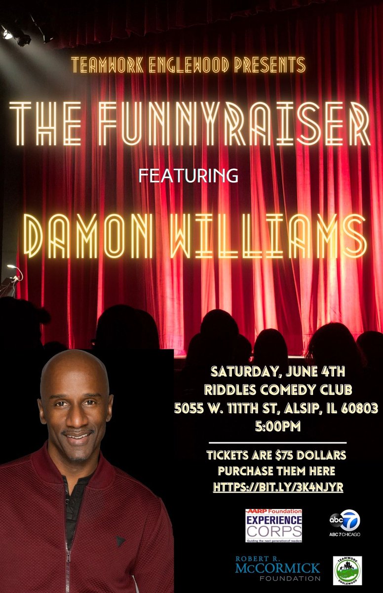 Teamwork Englewood (@tmwkenglewood) on Twitter photo Come enjoy a night of laughs while supporting Teamwork Englewood!
Chicago's very own <a href="/DamonWilliam/">Damon Williams</a> and friends, are bringing the funny to Riddles Comedy Club. Your ticket includes admission, appetizers and two drink tickets!
Link in bio! Come enjoy a night of laughs while supporting Teamwork Englewood!
Chicago's very own <a href="/DamonWilliam/">Damon Williams</a> and friends, are bringing the funny to Riddles Comedy Club. Your ticket includes admission, appetizers and two drink tickets!
Link in bio!