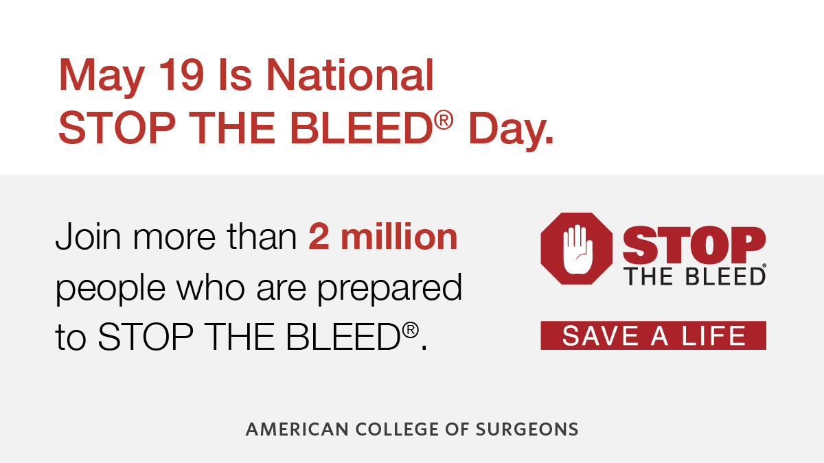 Over 2 million people are prepared to STOP THE BLEED® - in as little as 25 minutes you can join that number. This National STOP THE BLEED® day, grab a friend and sign up for a course: stopthebleed.org