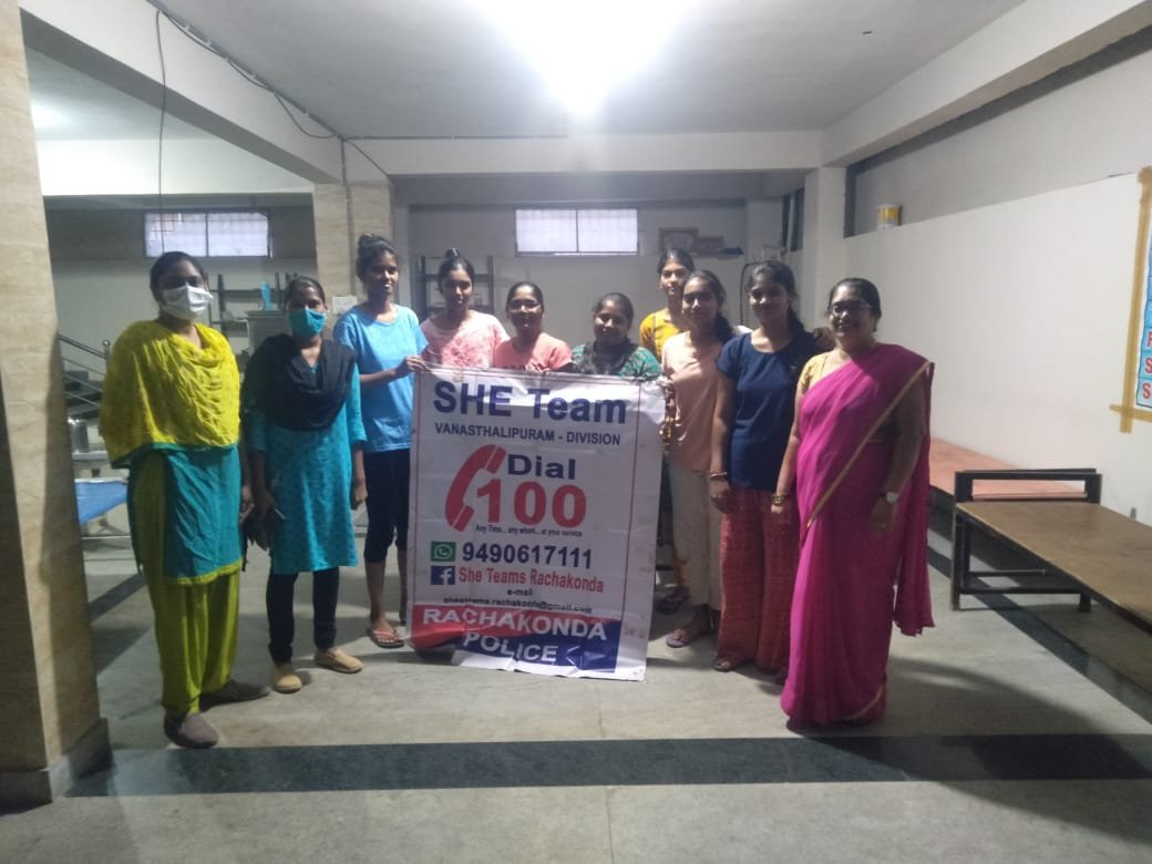 MalkajgiriCop's tweet photo. Today @sheteams_rck of Vanasthalipuram division conducted an awareness program about #SheTeams, #CyberCrimes, #HumanTrafficking, #GenderSensitisation, #CCTVCameras,#ChildMarriages, #CommunityPolicing & #HawkeyeApp at NDR Girls Hostel, Hasthinapuram of @Vanasthaliprmps limits. https://t.co/rZdw0J1kTJ