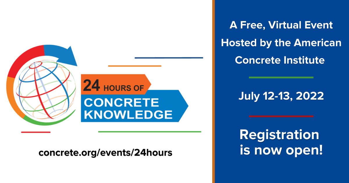 ConcreteACI's tweet photo. Registration is open for the second 24 Hours of Concrete Knowledge, organized by ACI! 🌟

The conference is FREE and virtual - so register today!

➡ Read More: https://t.co/IuNAf6c9gH

➡ Register: https://t.co/6IfyvmRI2U

#ConcreteConference #ConcreteEducation #ConcreteResearch https://t.co/66kvmUCngJ