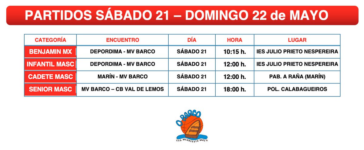 🏀 PARTIDOS SÁBADO 21 - DOMINGO 22 DE MAYO 🏀
#MVB