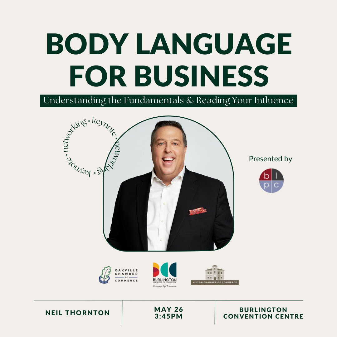 Milton Chamber (@miltonchamber) on Twitter photo The Milton Chamber, <a href="/OakvilleChamber/">Oakville Chamber</a> and <a href="/burlingtoncofc/">Burlington Chamber</a> are excited to announce our upcoming keynote event, Body Language for Business: Understanding the Fundamentals & Reading Your Influence, with <a href="/neilathornton/">Neil Thornton</a> . Networking to follow!
🔗 Register now: l8r.it/FfAg The Milton Chamber, <a href="/OakvilleChamber/">Oakville Chamber</a> and <a href="/burlingtoncofc/">Burlington Chamber</a> are excited to announce our upcoming keynote event, Body Language for Business: Understanding the Fundamentals & Reading Your Influence, with <a href="/neilathornton/">Neil Thornton</a> . Networking to follow!
🔗 Register now: l8r.it/FfAg
