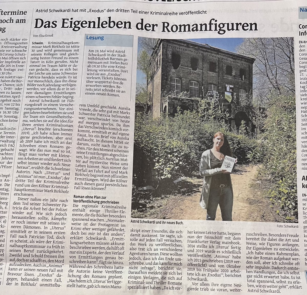Eine fette Seite über meine Krimireihe in der Westdeutschen Zeitung. Wie genial ist das denn! 
Heute lese ich übrigens in der Stadtbibliothek Wuppertal Barmen um 19:30 Uhr. Ich freu mich auf euch.
#lesung #krimi #books #BookTwitter #Crime #thrillerbooks #thrillers