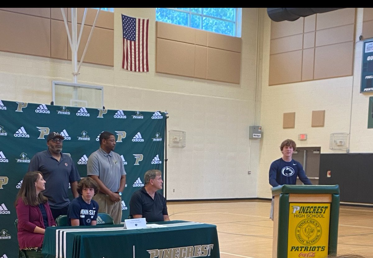 pinecrestbball's tweet photo. Yesterday was signing day for our captain @thomas_mandell . The program is very happy and proud! Congrats to Thomas and the Mandell family. #ThePatriotWay https://t.co/2Txgbeo26g