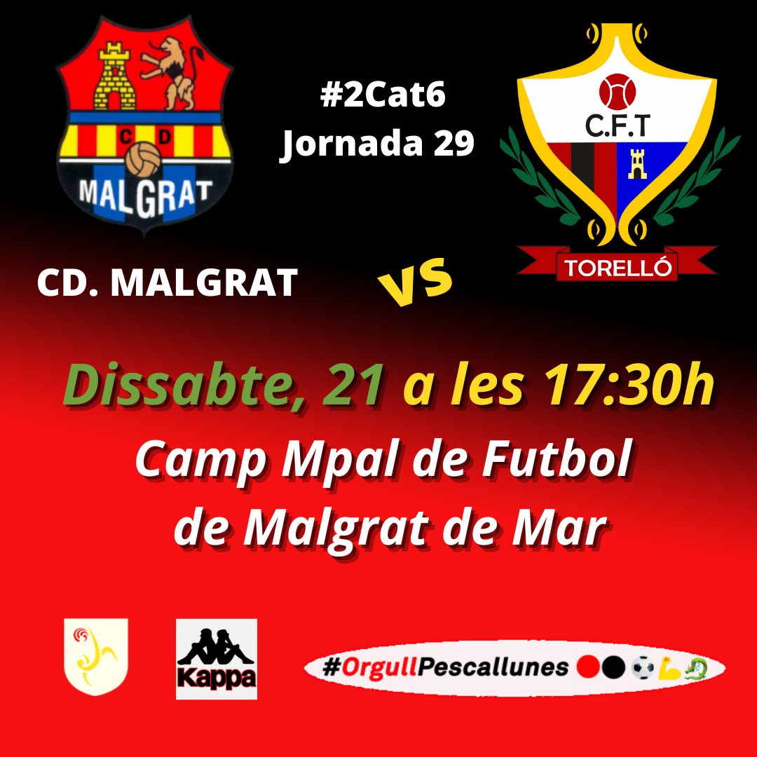 cftorello's tweet photo. Dissabte juguem al camp del @CDMalgrat2018 tres punts en joc molt importants de cara seguir aspirant a l’objectiu. #Lluitarem #competirem #someltore #OrgullPescallunes🔴⚫️ https://t.co/OekKJ76ywD