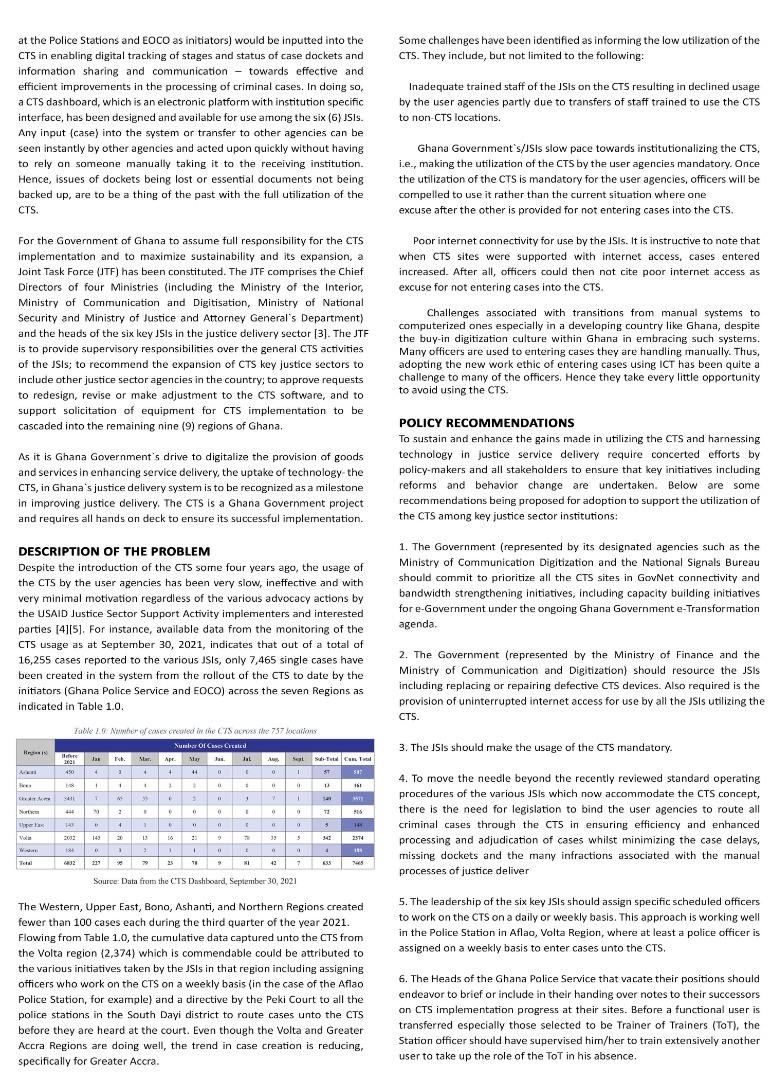enockjengre's tweet image. Have you read about our recently published Policy Brief on harnessing technology in enhancing Ghana's criminal justice system?

How do we sustain the CTS? 

Enjoy the read below;

#CaseTrackingSystem
#Access2Justice
#USAIDJSSActivity

@USAIDWestAfrica @CHRIAfrica2 @crimecheckgh