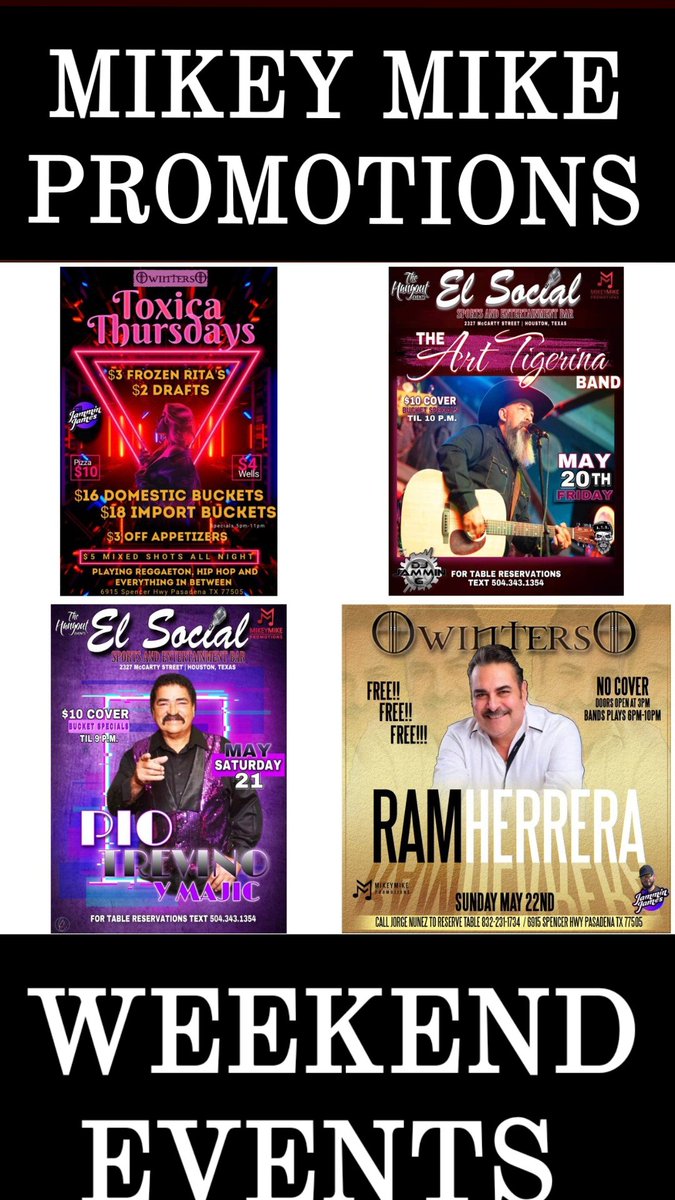 MikeyMikePromos's tweet photo. Mikey Mike Promotions Weekend Events 832-710-9230 https://t.co/9xdC8GekXS