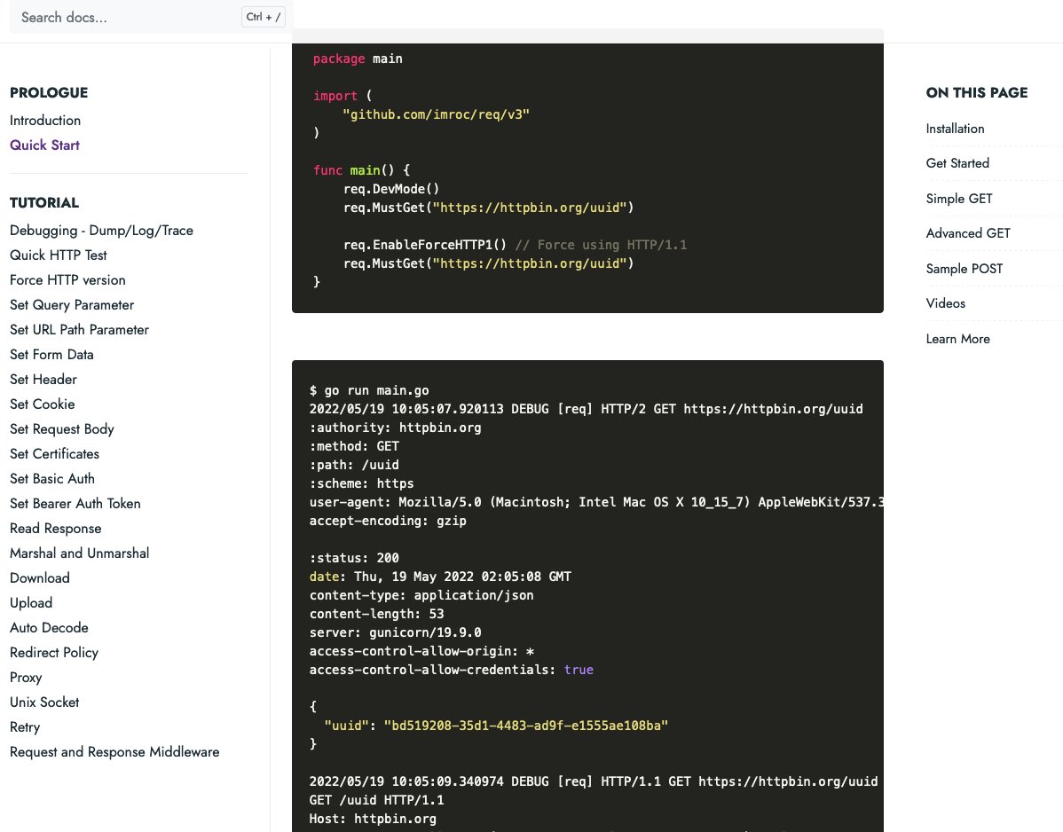 The website of req is officially launched today: req.cool (Simple Go HTTP client with Black Magic) #Golang