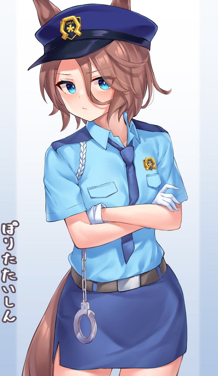 narita taishin (umamusume) 1girl police police uniform policewoman solo police hat tail  illustration images