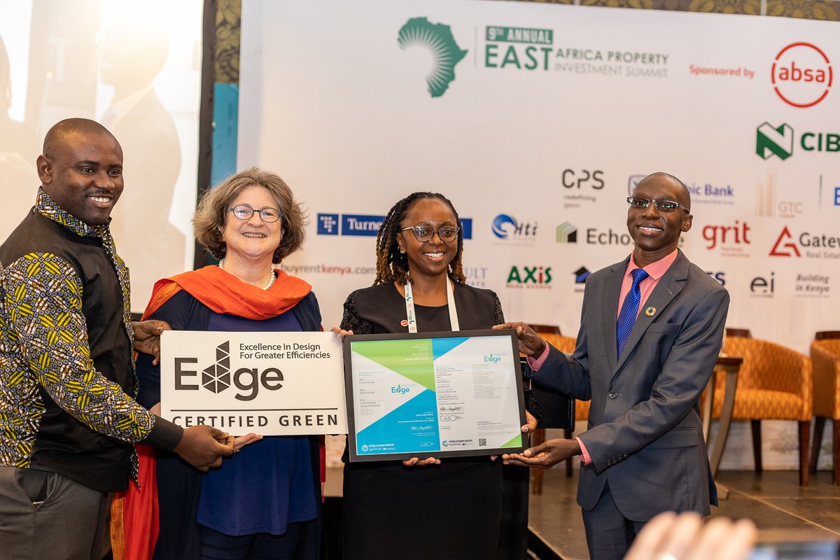 AbsaKenya's tweet photo. We have received the International Finance Corporation's (IFC) Excellence in Design for Greater Efficiencies (EDGE) global Certification for integrating green building technologies in accordance with global standards. #AbsaSustainabilityCommitment #EAPI2022 https://t.co/AMyPXaBypg