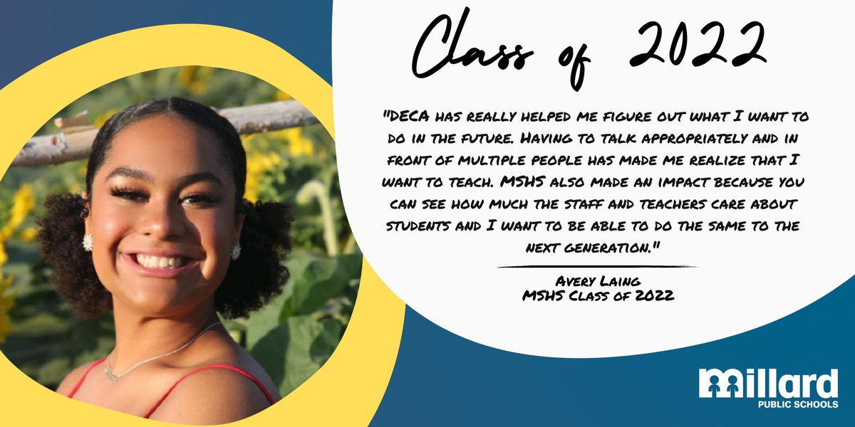 MillardPS's tweet image. Through her involvement in @MSHSDeca, Avery Liang knew she wanted to become a teacher. She says a number of MPS teachers made an impact on her growing up. Avery will attend the University of Nebraska at Kearney and study ESL Education with a minor in Spanish. #MPS22Grad