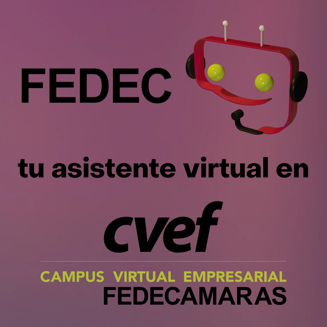 fedecamaras's tweet image. El #CVEF cuenta con FEDEC, asistente virtual que acompaña a los usuarios en su formación y a resolver sus inquietudes. Disponemos de programas orientados a las temáticas de democracia, comunicaciones, liderazgo, emprendimiento. cvef.org.ve ¡fórmate junto a nosotros!