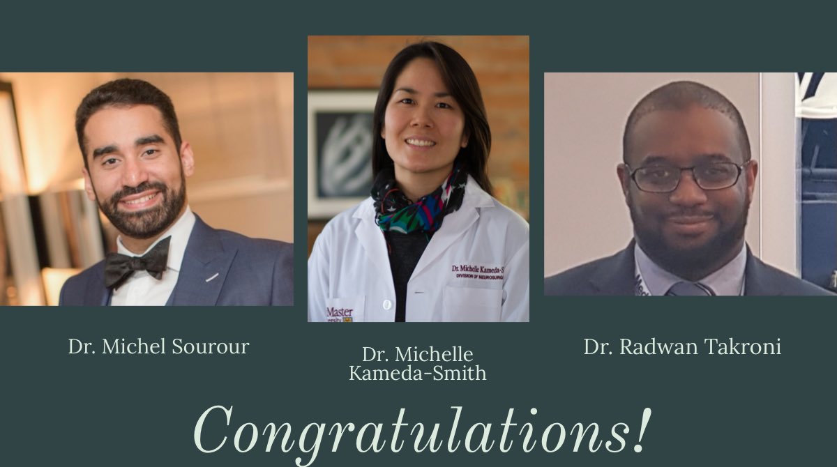 Another huge congratulations to our three newest board certified neurosurgeons <a href="/MichelSourour/">Michel Sourour</a> <a href="/NeurosurgKidKam/">Michelle KamedaSmith</a> <a href="/_RadwaN_/">Radwan Takroni</a>! Your work ethic and commitment to excellence will be inspiration for our residents for years to come. We are immensely proud of you.