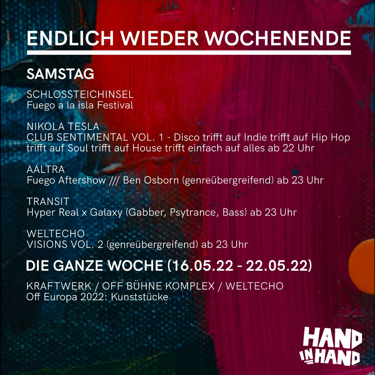 HiH_Chemnitz's tweet photo. Die Veranstaltungsübersicht heute schon am Donnerstag, weil bereits heute viele coole Veranstaltungen auf euch warten. Auch am Freitag und Samstag sollten für jede*n was dabei sein. Viel Spaß bei:

#Chemnitz2025 #Kulturhauptstadt2025 #kh2025 #Chemnitz #fuegoalaisla #HandinHand https://t.co/XkBICHwsvW