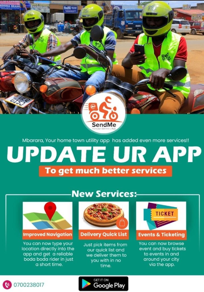 SendMeAppUG's tweet photo. Mbarara's utility servcie app has a new release with major additional services. Click here to install or update: https://t.co/aC5AgmFYzf https://t.co/01q5P4bkWb