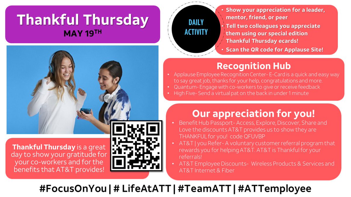 Have you thanked someone lately? Express your appreciation with an e-card or submit an SEA nomination!

Drawings will be held for your chance to win exciting prizes. To enter, share relevant content each day on Twitter using #FocusOnYOU #RetailRaffle #ATTemployee