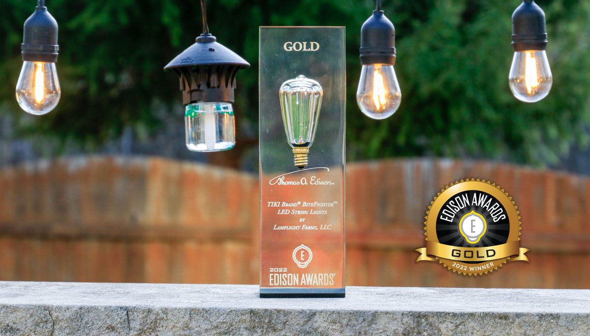 We brought home the GOLD 2022 Edison Innovation Award for our TIKI® Brand BiteFighter® LED String Lights that help you Turn on Ambiance and Turn off Mosquitos! 🥇

Celebrate with us using code EDISON30 at checkout for $30 off your set of lights!  

bit.ly/3MjKQ4M