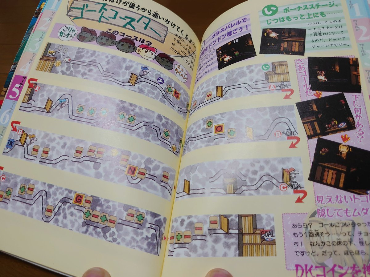 私も最近ドンキーコング2の攻略本買ったんだけど、地図が手書きっぽかったり4コマ漫画が載ってたりして、変わった 攻略本だな…って思ってたんだけど昔の攻略本そのものがこんな感じの雰囲気だったんだ！面白いー