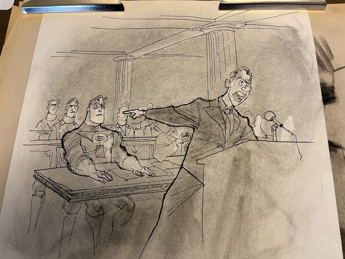 PEETSOWN's tweet image. Woah, I was cleaning my office the other day and found these old sketches I did for the incredibles. There was a moment where the supers get sued and they needed court room sketches.  These were done 18 years ago!