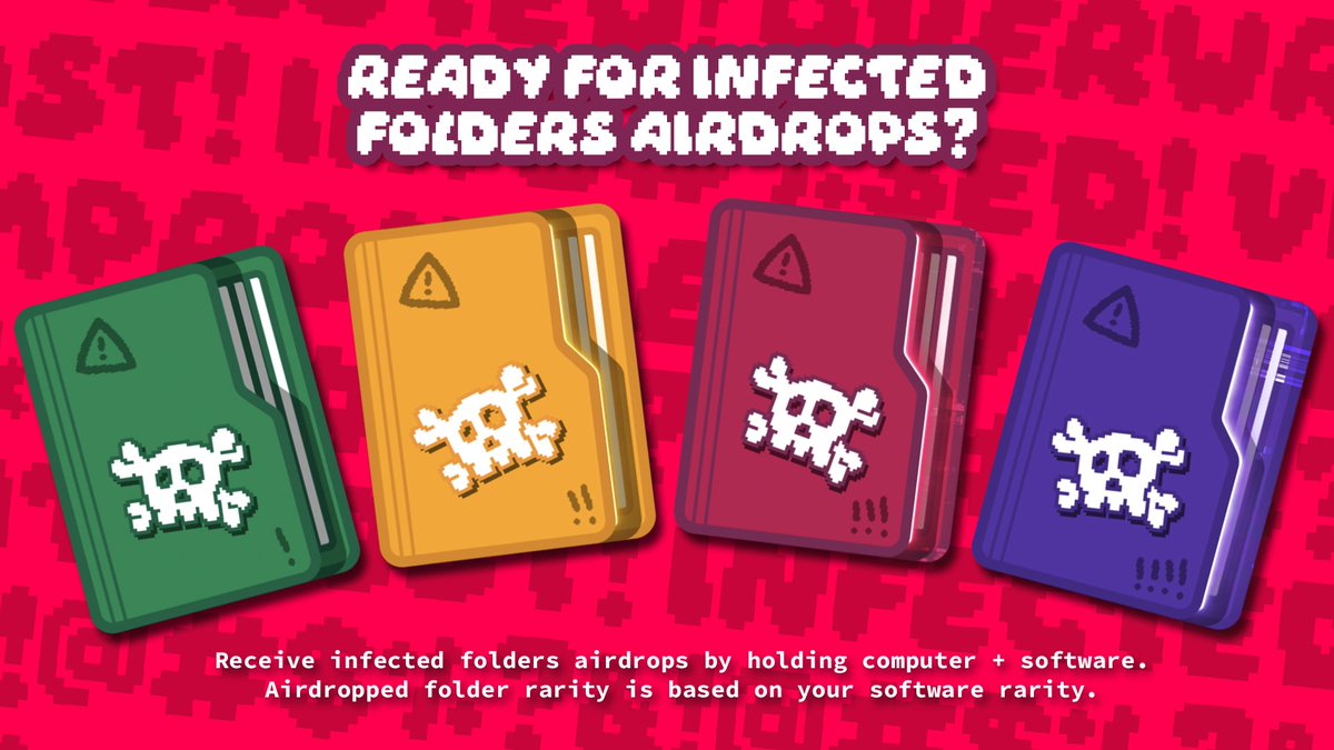 Starting this week, there will be infected folders airdropped directly to every wallet holding an infected computer + a software🎉

There is also a couple of infected computers left, so if you have a friend that you think might like the project get him in!
neftyblocks.com/c/virusbusters…