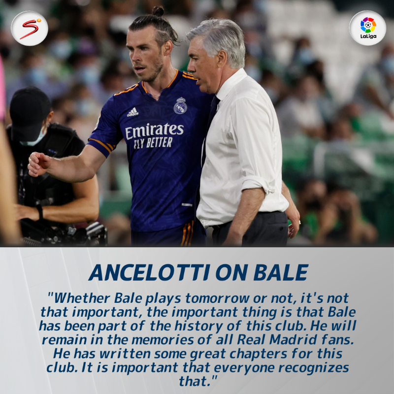 SuperSportTV's tweet photo. Carlo Ancelotti says that Gareth Bale deserves a good send-off in Real Madrid's last home game of the season against Real Betis.