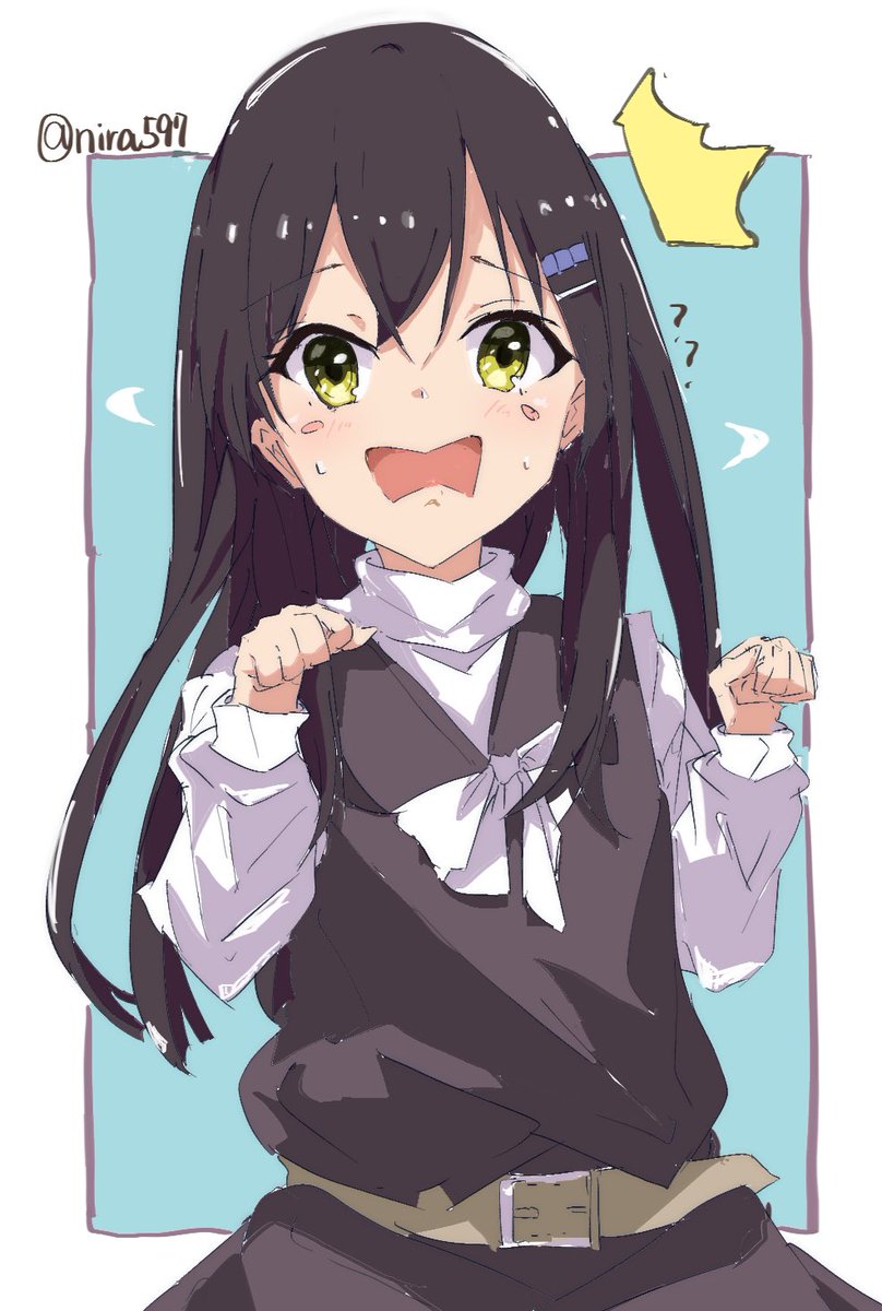 oyashio (kancolle) 1girl solo black hair long hair hair ornament hairclip open mouth  illustration images