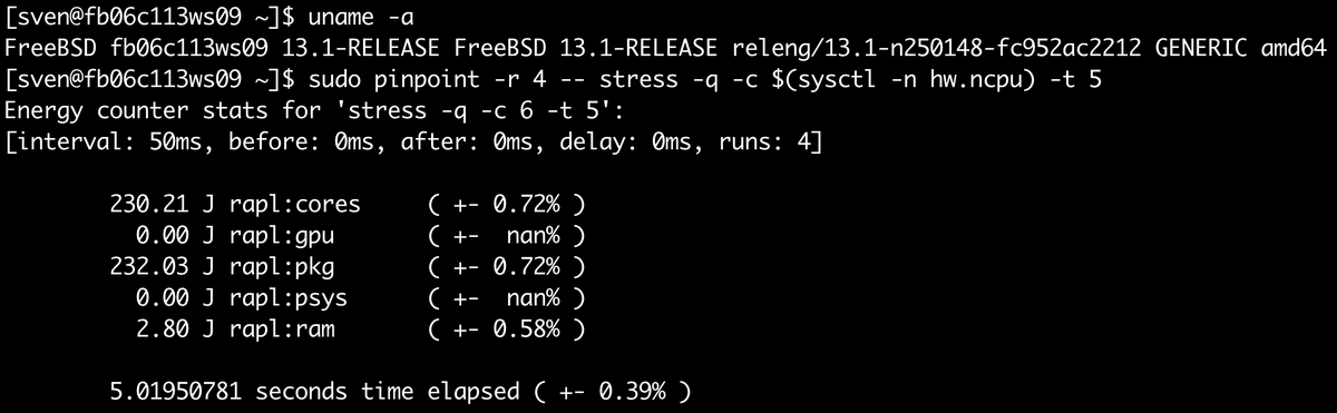 Running FreeBSD and want to measure your software's energy demand? 

PinPoint got you covered now with fresh RAPL support on amd64.

github.com/osmhpi/pinpoint