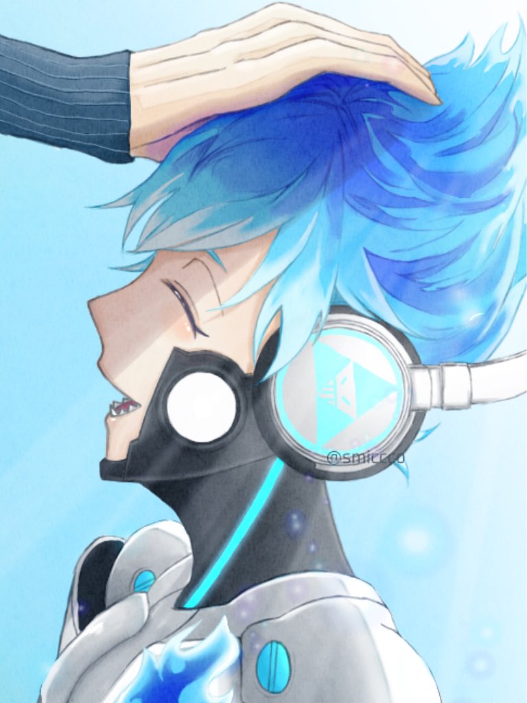 male focus blue hair headphones short hair closed eyes solo focus from side  illustration images
