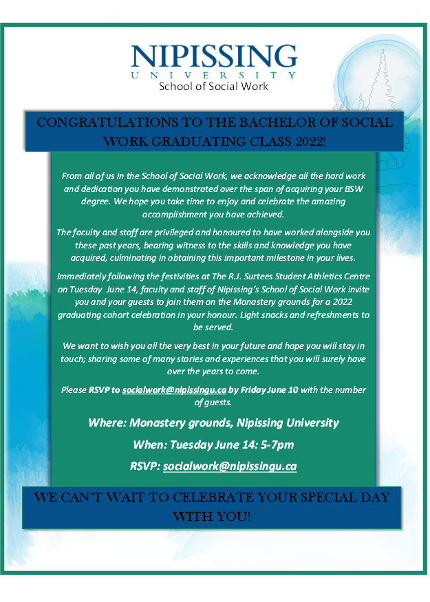 Calling all <a href="/NipissingU/">Nipissing University</a> #BSW graduates, past and present! Today is the last day to register for convocation. Whether you graduated in 2020, 2021, or part of our 2022 cohort, come celebrate your big day with us!
Register here: nipissingu.ca/about/convocat…