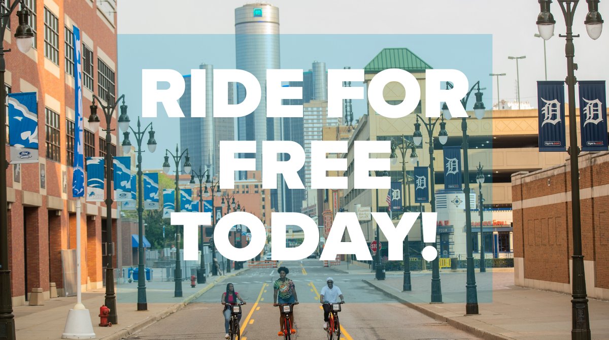 MoGoDetroit's tweet photo. FREE unlimited 1-hour trips all day long.
Thank you to @henryfordhealth and @hapmichigan for making Free Ride Day possible!
#FreeRideDay #Free #MoGo #BikeForFree #Detroit #MetroDetroit https://t.co/soojyq7pSw