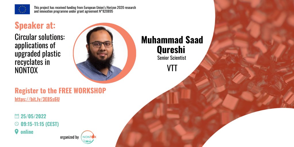 NontoxProject's tweet image. 📌FREE WORKSHOP - MAY 25 2022
@NontoxProject is pleased to introduce you the speakers of the workshop “Circular solutions: applications of upgraded #plastic recyclates in NONTOX” to be held on 25th May, 09:15-11:15 (CEST). #H2020 

For registration:
👉 bit.ly/3E8Ss6U