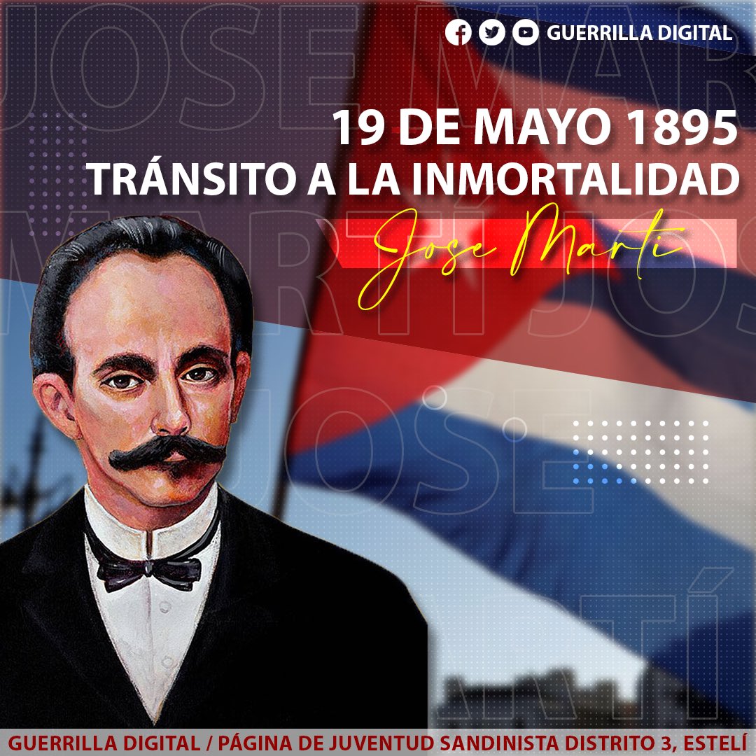 José Martí Pérez fue un poeta y político cubano. Político republicano democrático, ensayista, periodista y filósofo, fue fundador del Partido Revolucionario Cubano y organizador de la Guerra de Independencia de #Cuba.🇨🇺✊ #VictoriasDeLaPaz #Nicaragua #JSEsteliD3