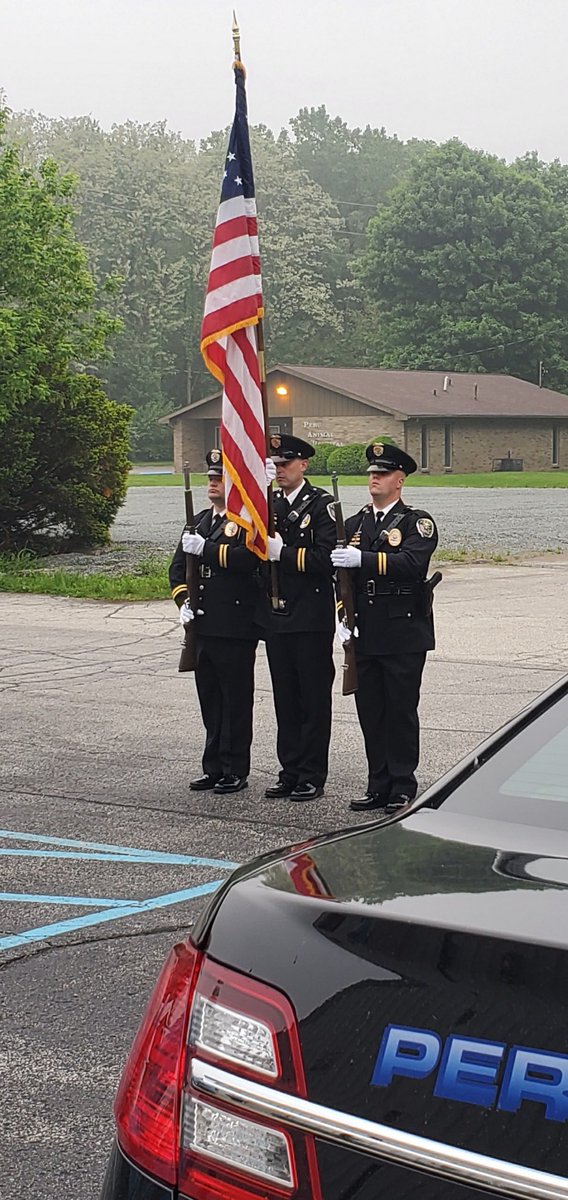 PeruPd's tweet photo. The Honor Guard/Color Guard unit presented the colors for the second time this week. Officers were honored to present the colors for the National Anthem as the Area 5 Agency kicked off their Senior Olympics this week. Thank you for having us! https://t.co/MN0qbZK3tf